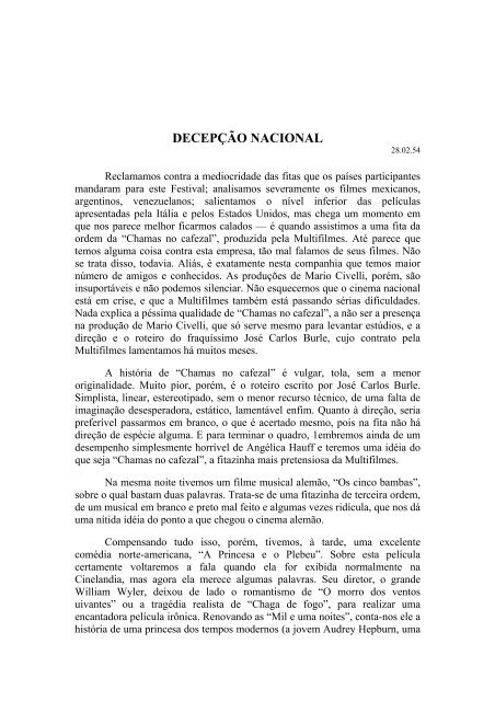 CRÍTICA DE CINEMA EM O TEMPO – 1954 - Bresser Pereira