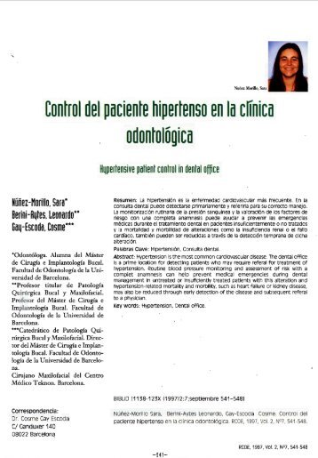 Control del paciente hipertenso en la ciTnica odontológica