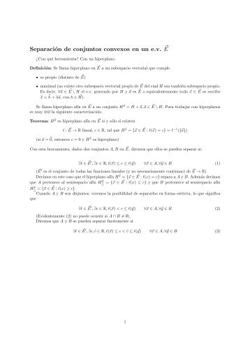 Separación de conjuntos convexos en un e.v. E