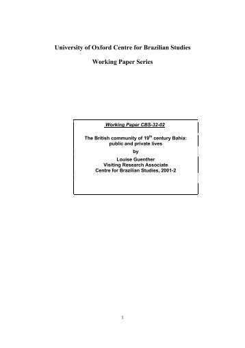 University of Oxford Centre for Brazilian Studies Working Paper Series