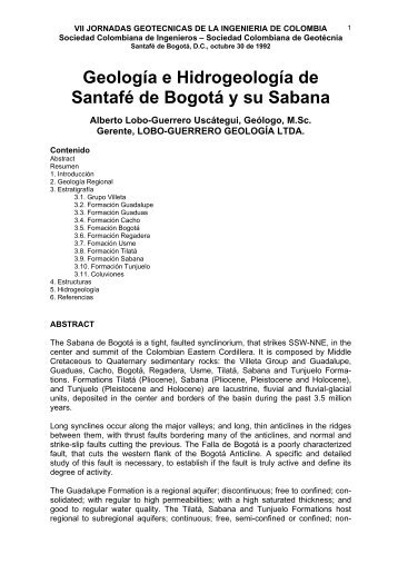 Geología e Hidrogeología de Santafé de Bogotá y su ... - logemin sa