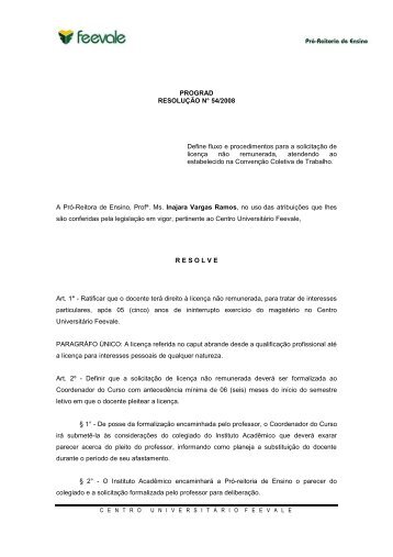 Resolução Nº 54/2008 - Licença não-remunerada - Feevale