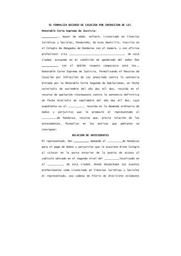 se formaliza recurso de casacion por infraccion de ley - Cambio ...