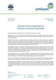 Changes to the composition of Umicore's Executive Committee