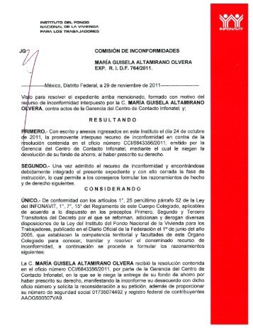 COMISIÓN DE INCONFORMIDADES ----------- --México ... - Infonavit