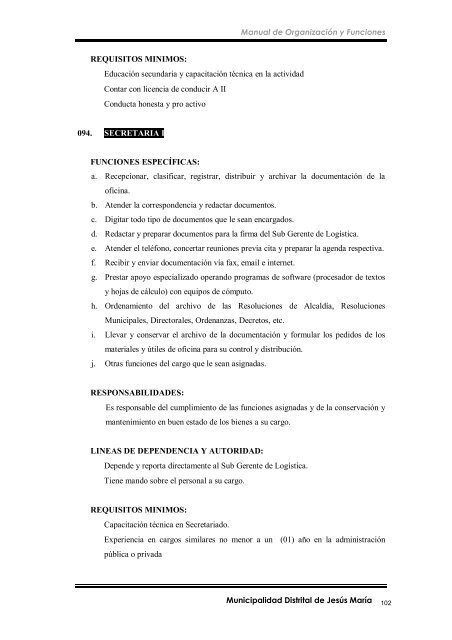 manual de organización y funciones - Municipalidad de Jesús María