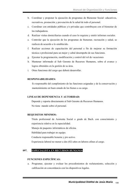 manual de organización y funciones - Municipalidad de Jesús María