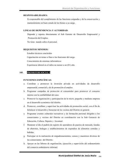 manual de organización y funciones - Municipalidad de Jesús María