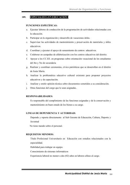 manual de organización y funciones - Municipalidad de Jesús María