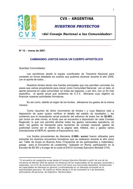 cvx – argentina nuestros proyectos - Comunidad de Vida Cristiana ...