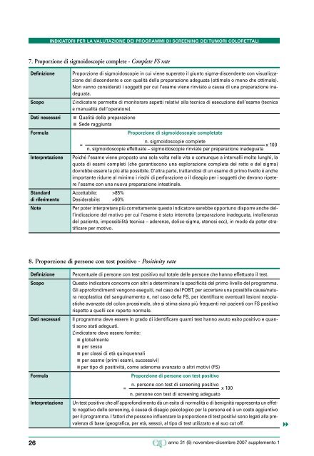 Indicatori di qualità per la valutazione dei programmi di screening ...