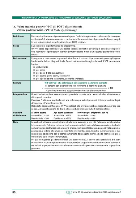 Indicatori di qualità per la valutazione dei programmi di screening ...