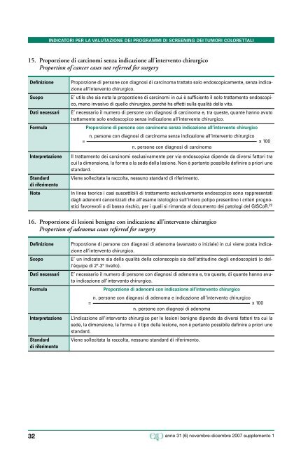 Indicatori di qualità per la valutazione dei programmi di screening ...