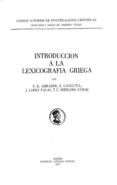 Introducción A La Lexicografía Griega Diccionario Griego - 