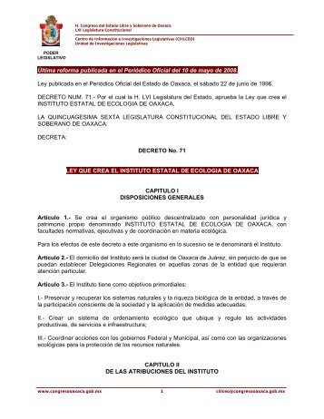 Ley que crea el Instituto Estatal de Ecología de Oaxaca.