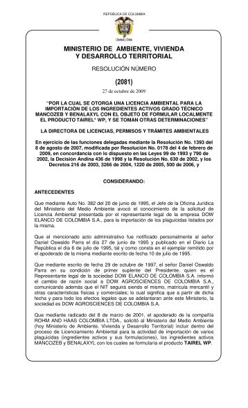 2081 del 27 de octubre de 2009 - Ministerio de Ambiente, Vivienda ...