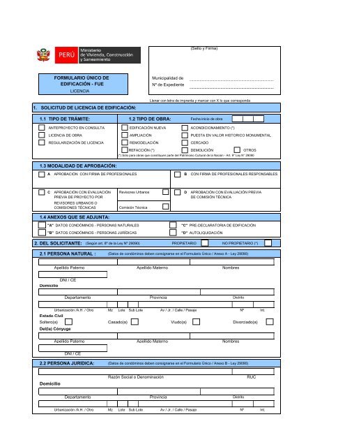 FORMULARIO ÚNICO DE EDIFICACIÓN - FUE 1. SOLICITUD DE ...