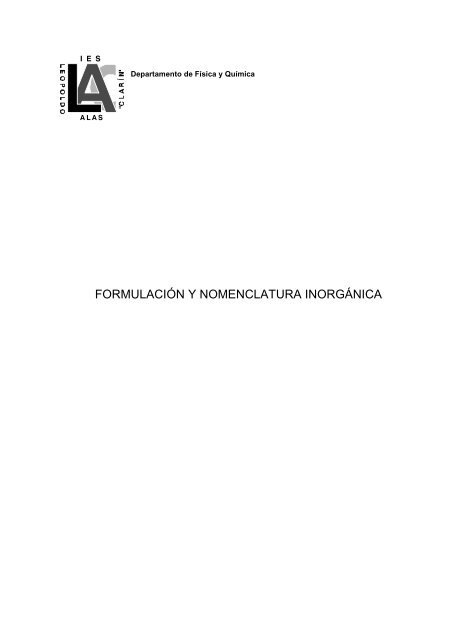 FORMULACIÓN Y NOMENCLATURA INORGÁNICA