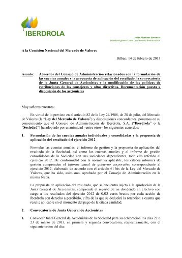 Formulación de cuentas anuales 2012 - Iberdrola