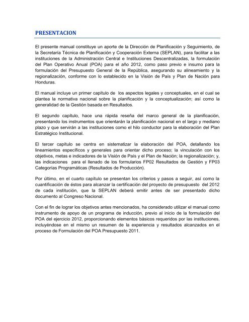 Manual de Capacitación para la Formulación del POA 2012 ...
