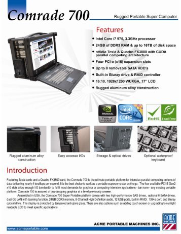 Comrade 700 datasheet - ACME - Portable Computer GmbH