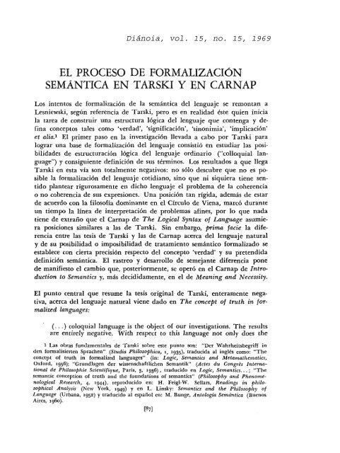 el proceso de formalización semántica en tarski - Diánoia