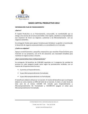 BASES CAPITAL PRODUCTIVO 2012 - Municipalidad de Chillán