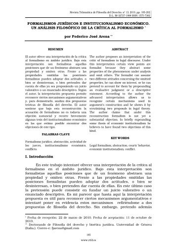 formalismos jurídicos e institucionalismo económico - Revista ...