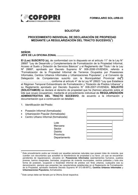 7. Para Regularización de Tracto Sucesivo Individual (lotes). - Cofopri