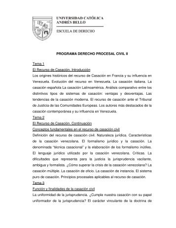 PROGRAMA DERECHO PROCESAL CIVIL II Tema 1 El Recurso de ...