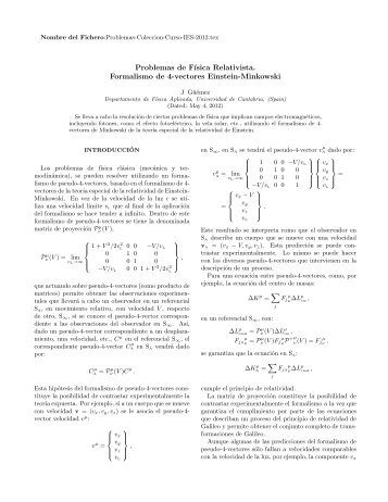 Problemas de Física Relativista. Formalismo de 4-vectores Einstein ...