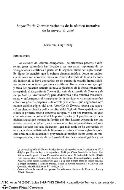 Lazarillo de Tormes»: variantes de la técnica narrativa de la novela ...