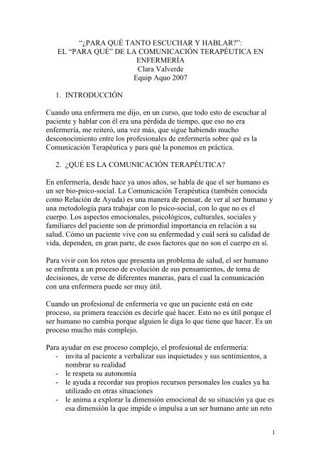 “¿PARA QUÉ TANTO ESCUCHAR Y HABLAR?”: EL ... - Equipo Aquo