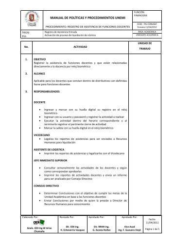 Registro de asistencia de funciones docentes - Unemi