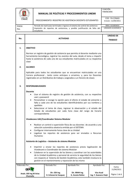 Registro asistencia docente estudiantes - Unemi