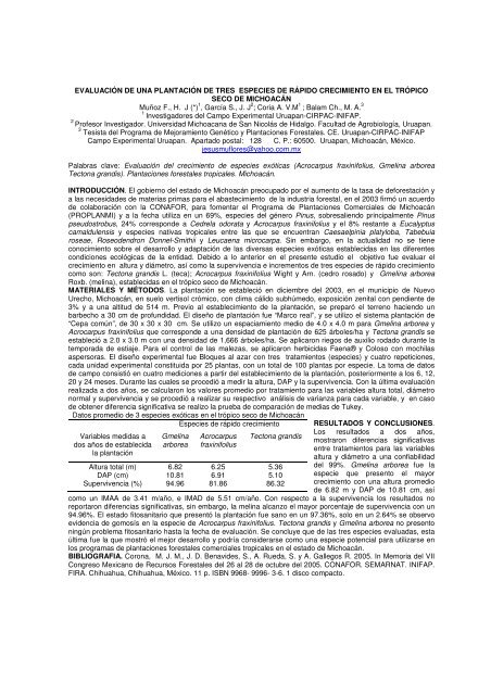 Plantaciones Forestales - Reuniones Nacionales de Investigación e ...