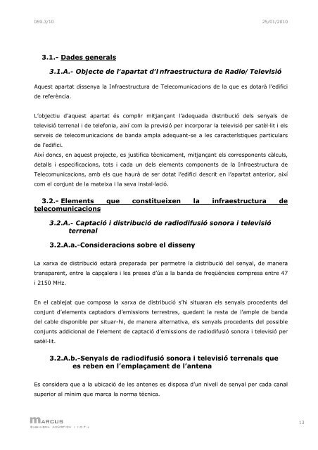 PROJECTE DE TELECOMUNICACIONS - Ajuntament de Sabadell