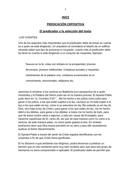 Los oyentes y la elección del texto - Iglesia Cristiana Cimiento Estable Los oyentes y la elección del texto - Iglesia Cristiana Cimiento Estable