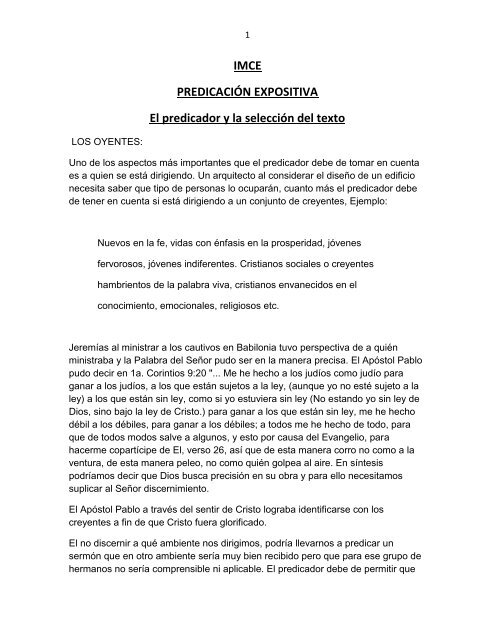 Los oyentes y la elección del texto - Iglesia Cristiana Cimiento Estable