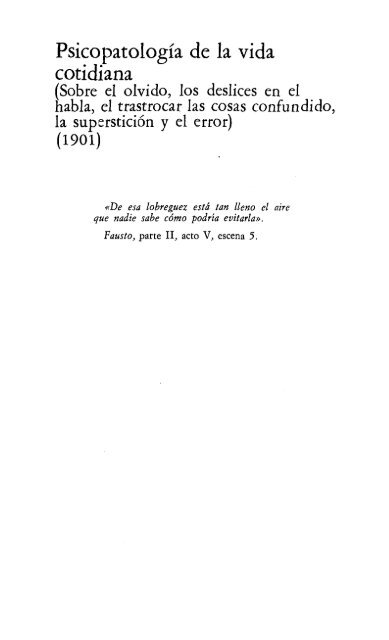 Volumen VI – Psicopatología de la vida cotidiana (1901