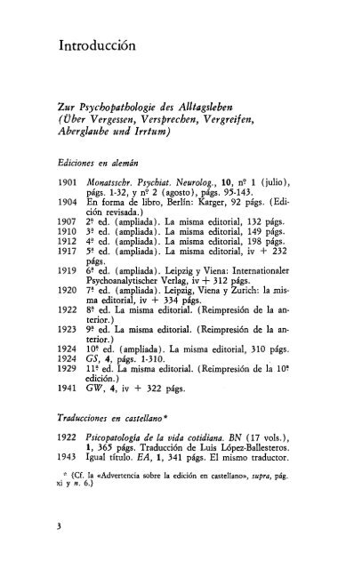 Volumen VI – Psicopatología de la vida cotidiana (1901