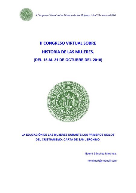 II Congreso Virtual sobre Historia de las Mujeres, 15 al 31