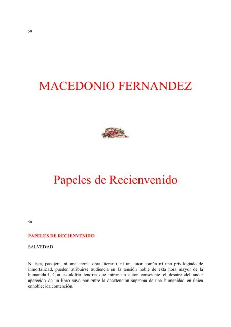 PAPELES DE RECIENVENIDO por MACEDONIO FERNÁNDEZ