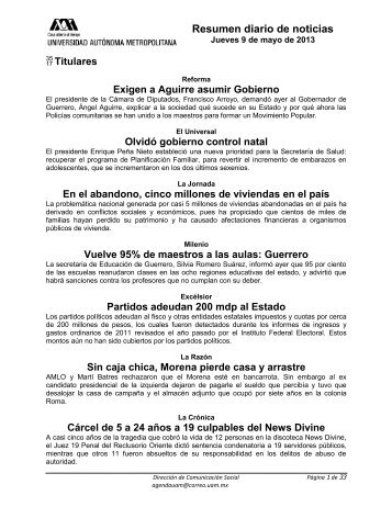 Resumen diario de noticias - UAM. Comunicación Social