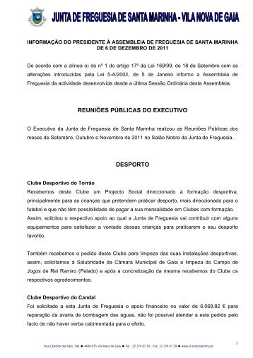 Informação do Sr. Presidente da Junta (Assembleia de 2011-12-06)