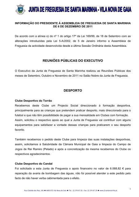 Informação do Sr. Presidente da Junta (Assembleia de 2011-12-06)