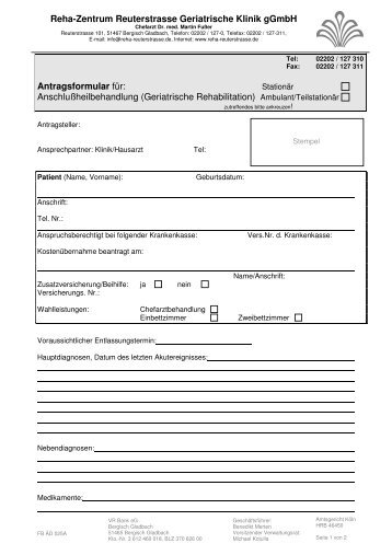 Antragsformular PDF - Reha-Zentrum Reuterstraße