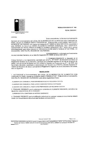 resolución exenta n° 1058 fecha: 23/01/2012 - Seremi de Salud ...