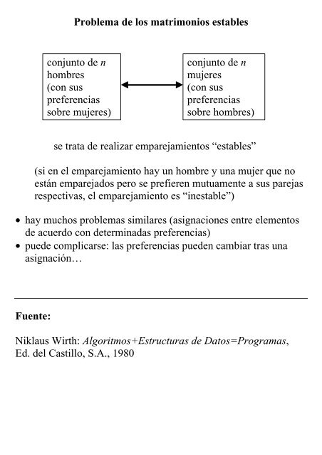 El “problema de los matrimonios estables”