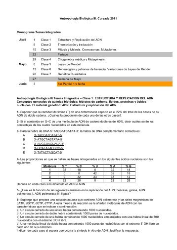 TEMA 6 (1° parte) - ESTRUCTURA DEL ADN - REPLICACION DEL ...